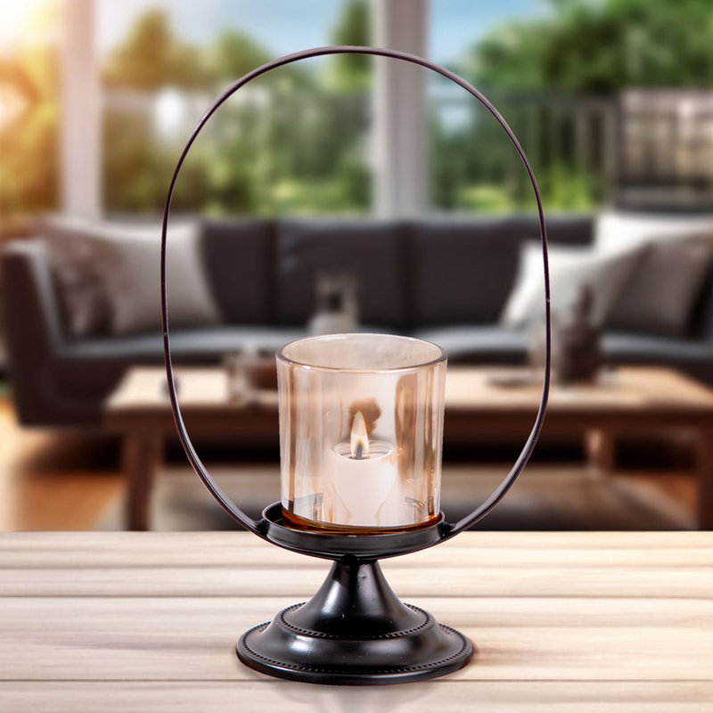Black Metal Tealight Holder With Glass Accent