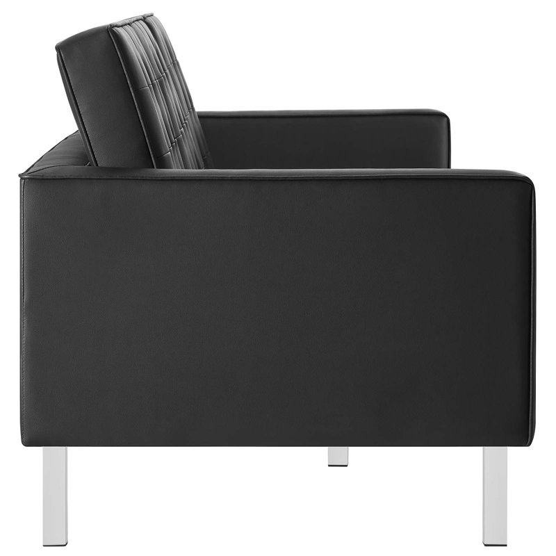 123'' Genuine Leather Sofa, Black Genuine Leather