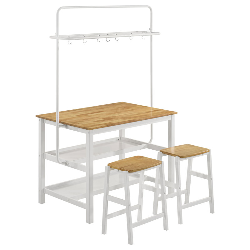 Caen 3-piece Kitchen Island Counter Table Set White