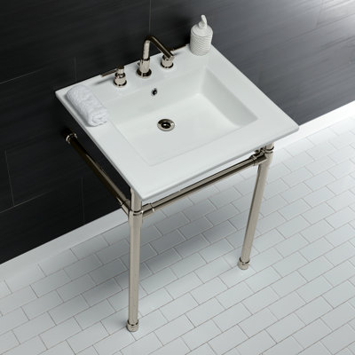 Lavabo de salle de bain console en céramique avec trop-plein
