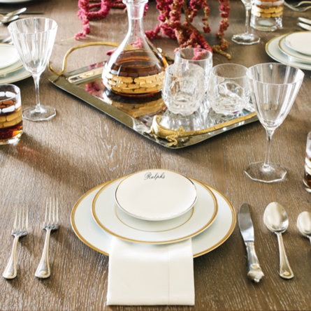 Ralph's place setting on a formal dining table.