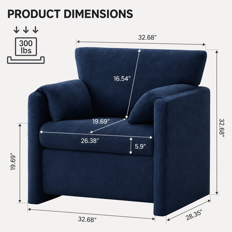 32.7'' Oversized Chenille Accent Chair, Blue