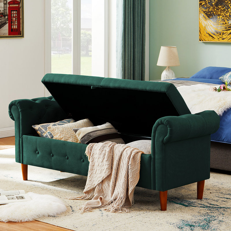 Banc de rangement en bois avec plateau rabattable, Vert