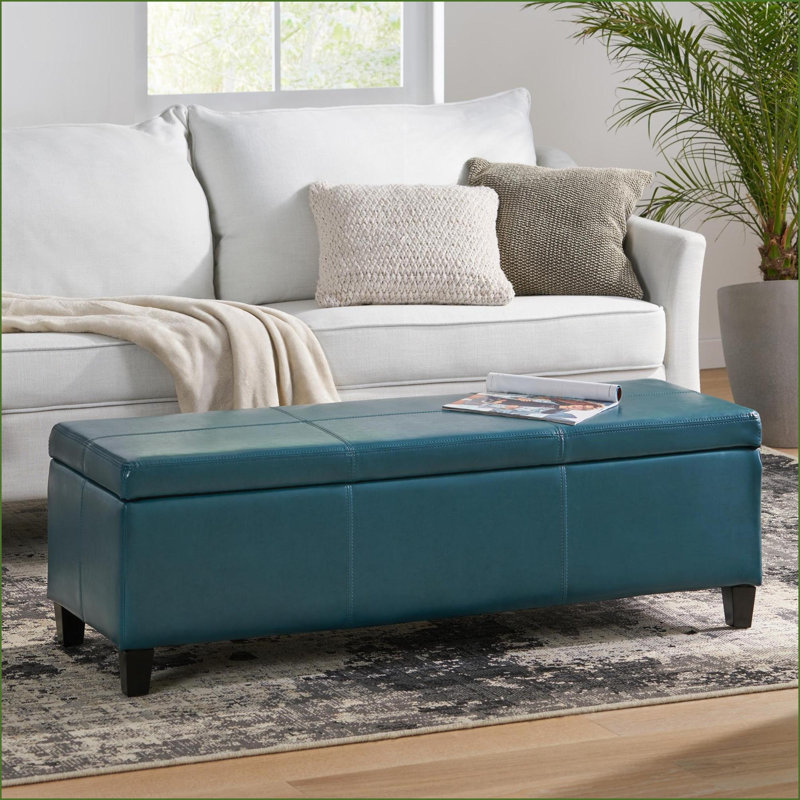 Banc de rangement avec repose-pieds en polyuréthane contemporain de 51 po de largeur | Polyuréthane | Repose-pieds, Sarcelle