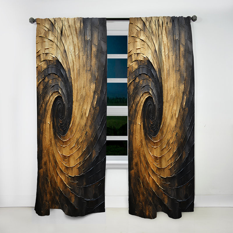 Rideau obscurcissant à spirales abstraites or et noir avec spirales dorées - 1 panneau, L 52 po x L 108 po