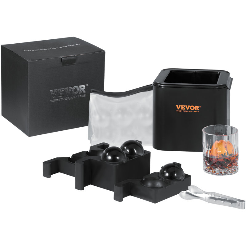 Black Silicone 4-Cavity Clear Ice Ball Maker with Storage Bag