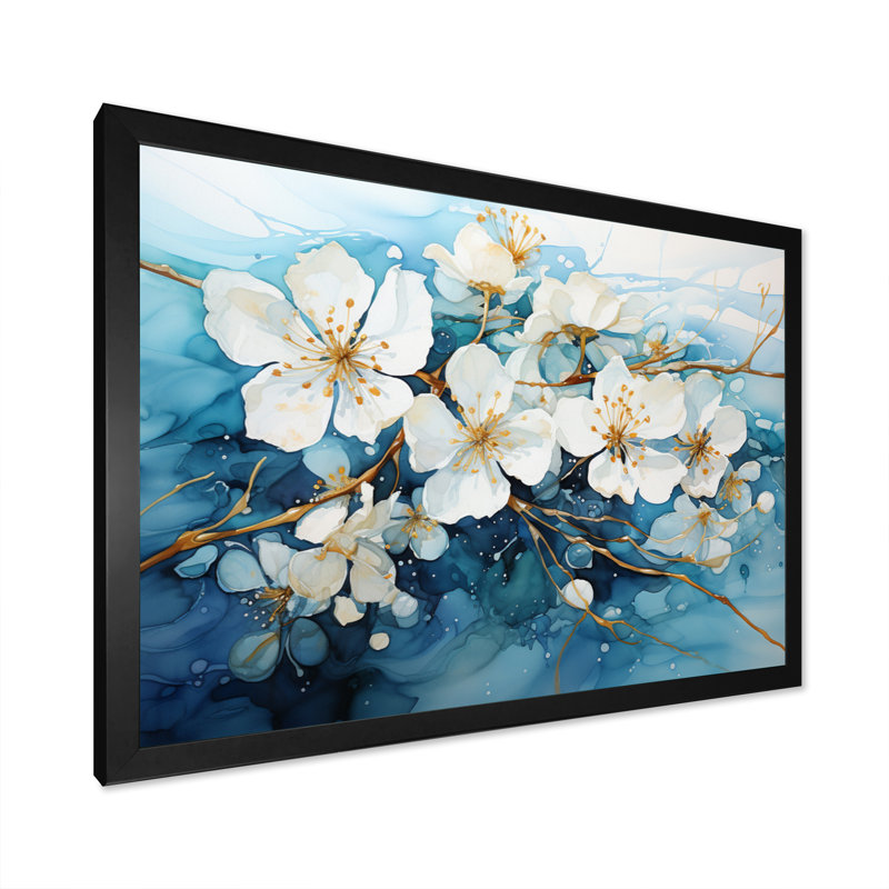 «Drip Transcendent Waters» sur toile, H 34 po x l 44 po x P 1,5 po, Cadre simple noir