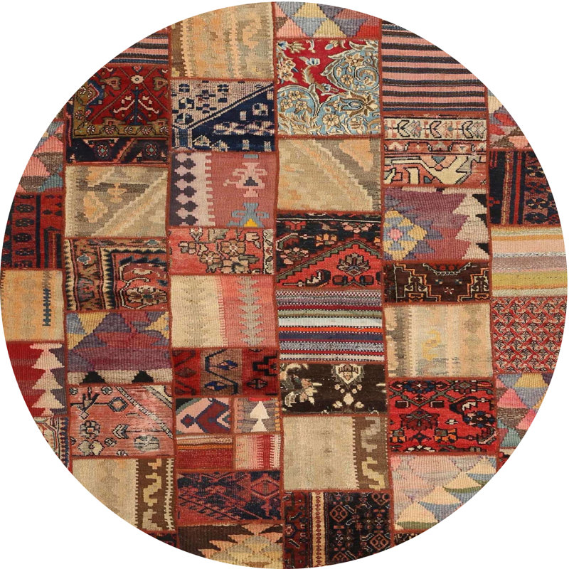 Tapis brun/beige/noir contemporain, Rond 4 pi