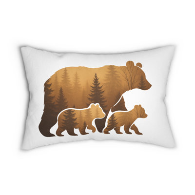 Bear Family Dusk In The Forest Silhouette Throw Pillow