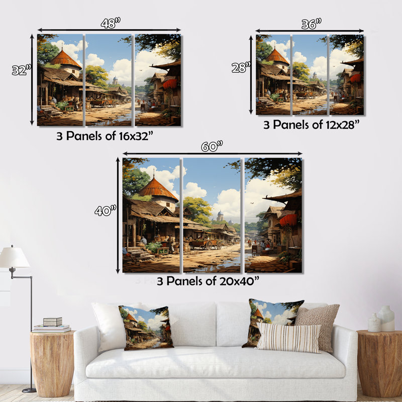 «African Market Bazar», impression sur toile tendue 3 pièces, H 28 po x l 36 po x P 1 po