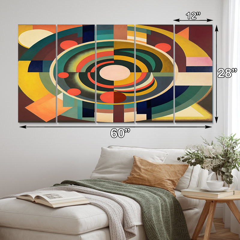 Mid-Century rétro circulaire Visions I - décoration murale moderne Mid-Century - 5 panneaux égaux