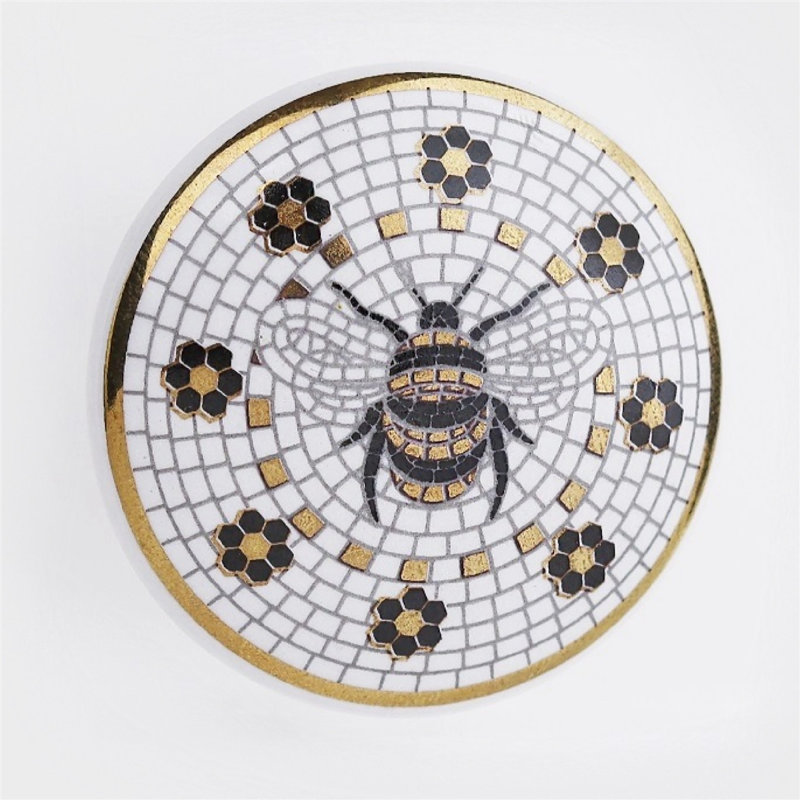 Set of 4 Golden Bee Ceramic Knobs