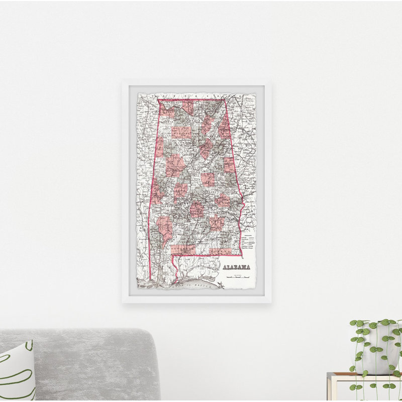 «White Pink Alabama», reproduction d'art graphique sur papier encadré, H 12 po x l 8 po x P 1,5 po