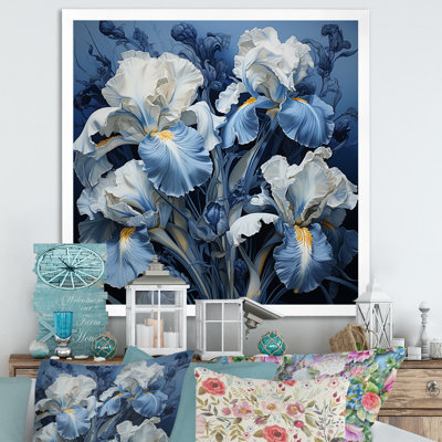 Minimalisme, jardin d'iris bleu et blanc sur toile