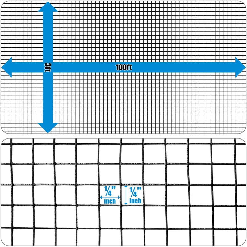Fencer Wire Vinyl Coated 23 Gauge Welded Fence Wire Roll with Mesh Size 1/4" x 1/4", Multiple Sizes, 3 ft x 100 ft
