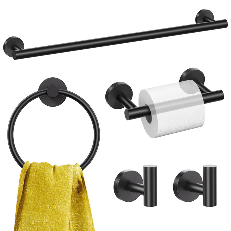 Ensemble de quincaillerie de salle de bain 5 pièces (ensemble de 5), Noir mat