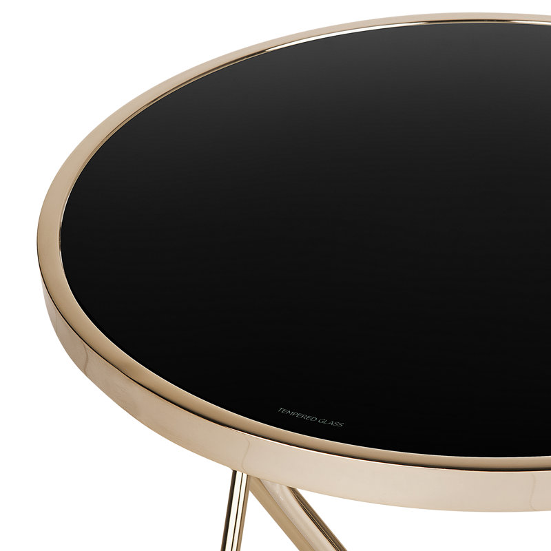 Abygayle Glass Top Cross Legs End Table, Gold, Black