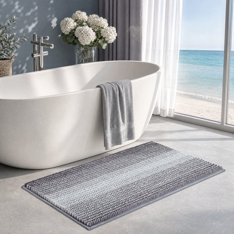 Tapis de bain en chenille douce avec envers antidérapant, 20 po x 32 po, Dark Blue