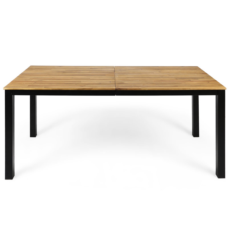Outdoor Wood Table With Robust Iron Base, 68.87" Wide X 30" High Deck Dining Supports, 34" D W H