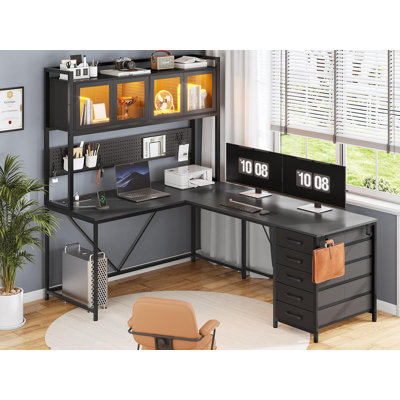 Meuble d'appoint en L Roarke de 62 po avec tablette et tablette, noir
