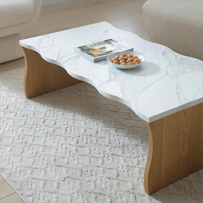 Table basse moderne avec plateau en faux marbre, table d'appoint, table de cocktail pour le bureau du salon, Bois naturel