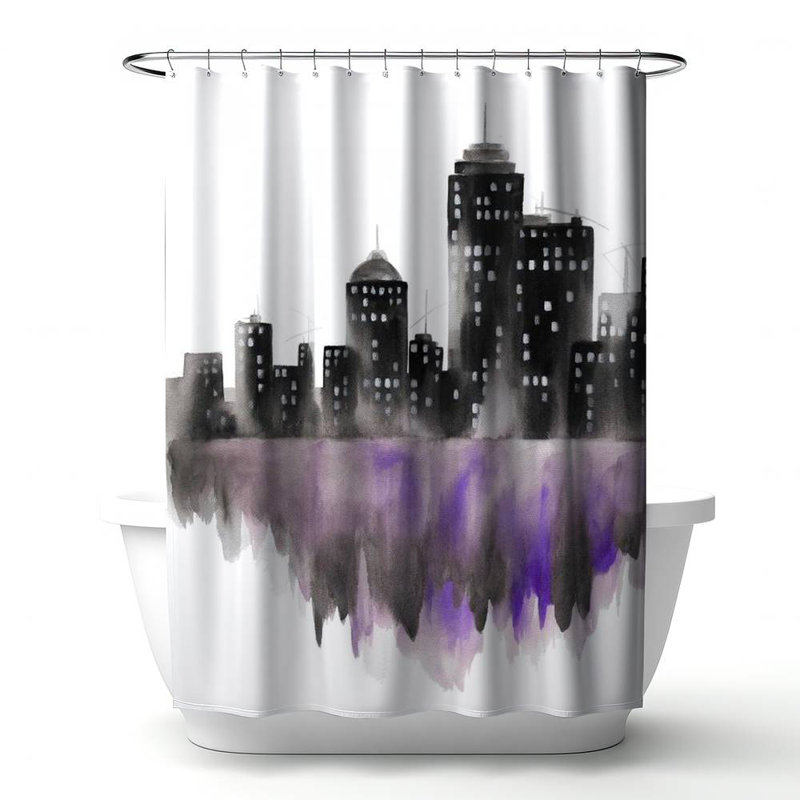 Shower Curtain CI341 – Polyester Shower Curtain, Dye Sublimation Print, 71" W × 74" L, White/Black/Purple