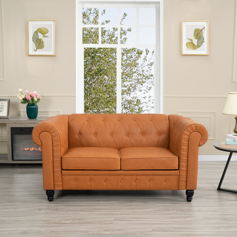 Causeuse Chesterfield en cuir Sanor, Caramel