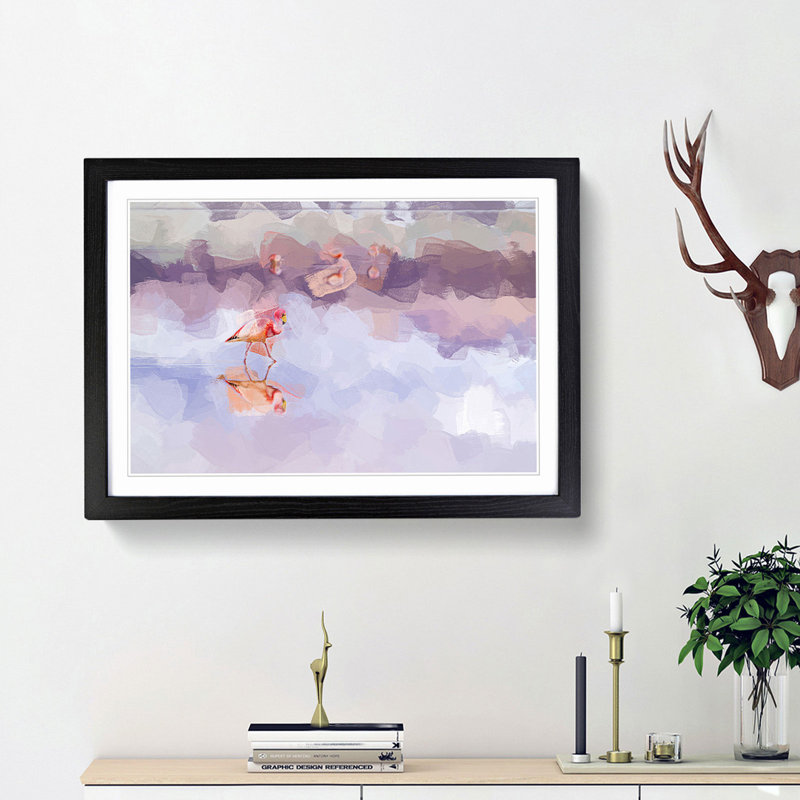 Flamingo Reflection in Abstract - Picture Frame Graphic Art Print, Black Framed, 62cm H x 87cm W x 2cm D