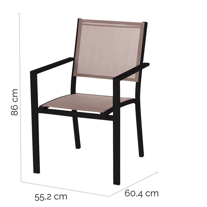 Zuckerman Stacking Patio Dining Armchair with Cushion, Graphite/Taupe