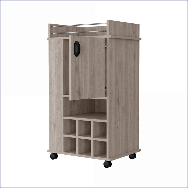Chariot-bar avec support à vin, roulettes et amp; Rangement | Gris clair | Bois d'ingénierie, Brun