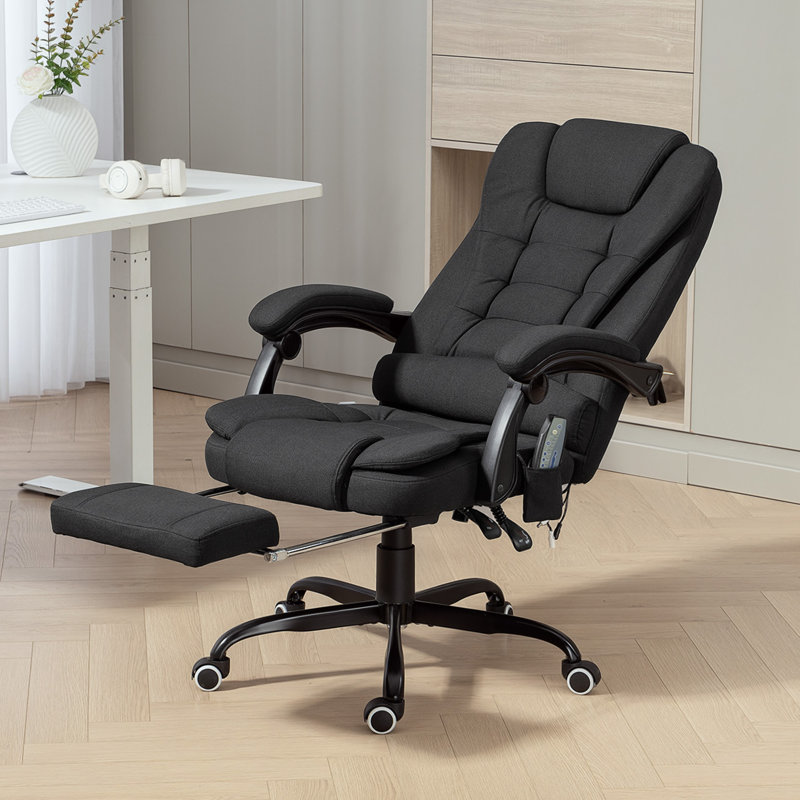 Fauteuil de bureau à massage à 7 points avec roues pivotantes et massage, noir, Noir