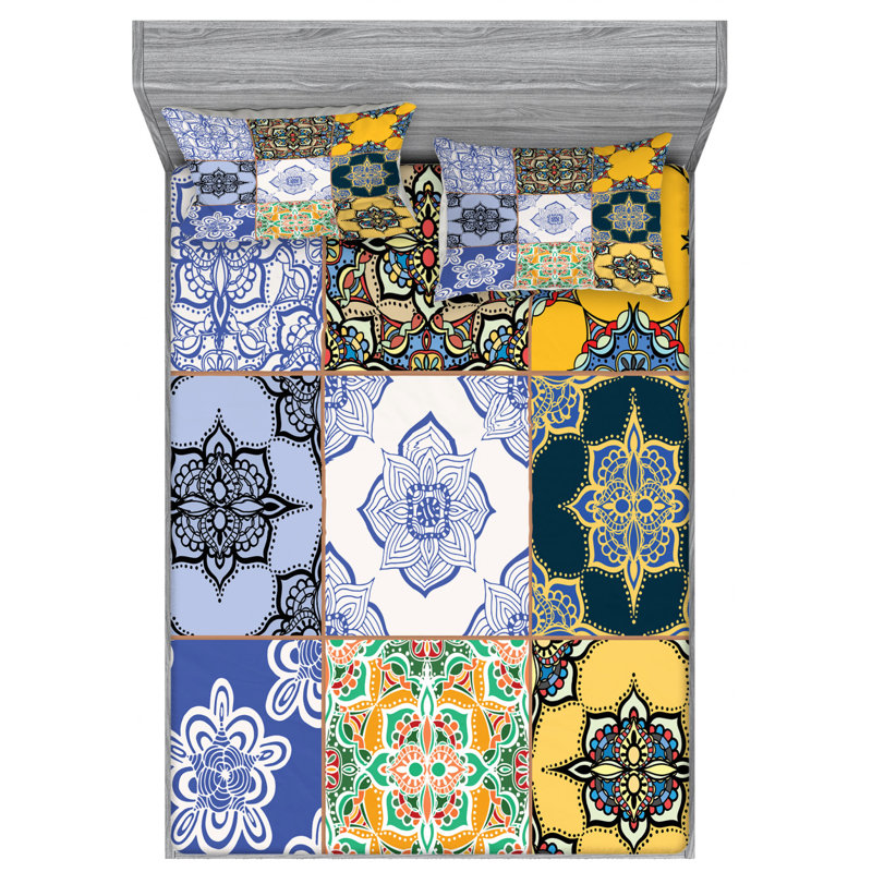 Microfiber Patchwork Sheet Set, Full Sheet Set with Fitted Sheet