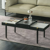Table basse 47,24 "en bois massif + pierre frittée rectangulaire