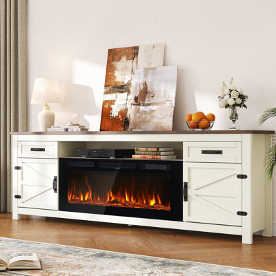 Farmhouse Fireplace Tv Stand With 36" Electric Fireplace,  Wood Entertainment Centre for TVs up to 80"/90",  TV Console Table with Drawers & Cabinets