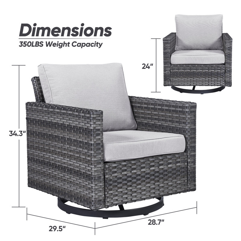 Nazime Swivel and Rocking Wicker Outdoor Lounge Chair, Beige, Gray