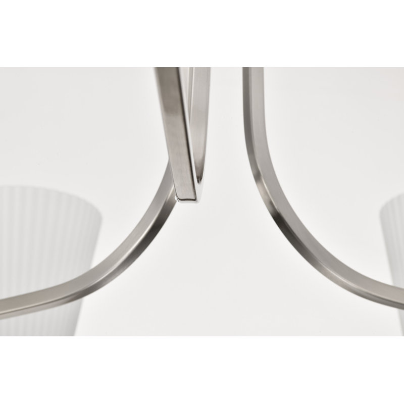 Royale - Lustre - Verre blanc nervuré, 5 lumières, Nickel brossé, H 18,25 po x l 30 po x P 30 po