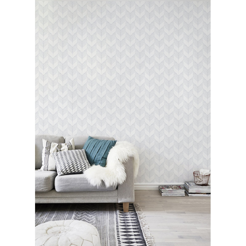 Organic Chevron 10' L x 24" W Wallpaper Roll, White, PVC, Self-adhesive