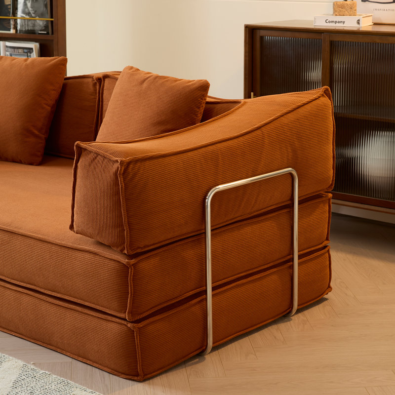  Sicilia 78.7'' Upholstered Convertible Sleeper Sofa Bed With 2 Pillows,Compression Corduroy Sofa,Floor Lounge Couch, Caramel