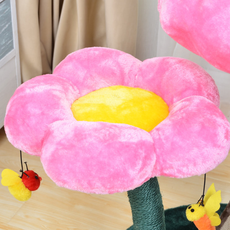 Whimsical Pink and Purple Mushroom Cat Tree with Sisal Scratching Posts