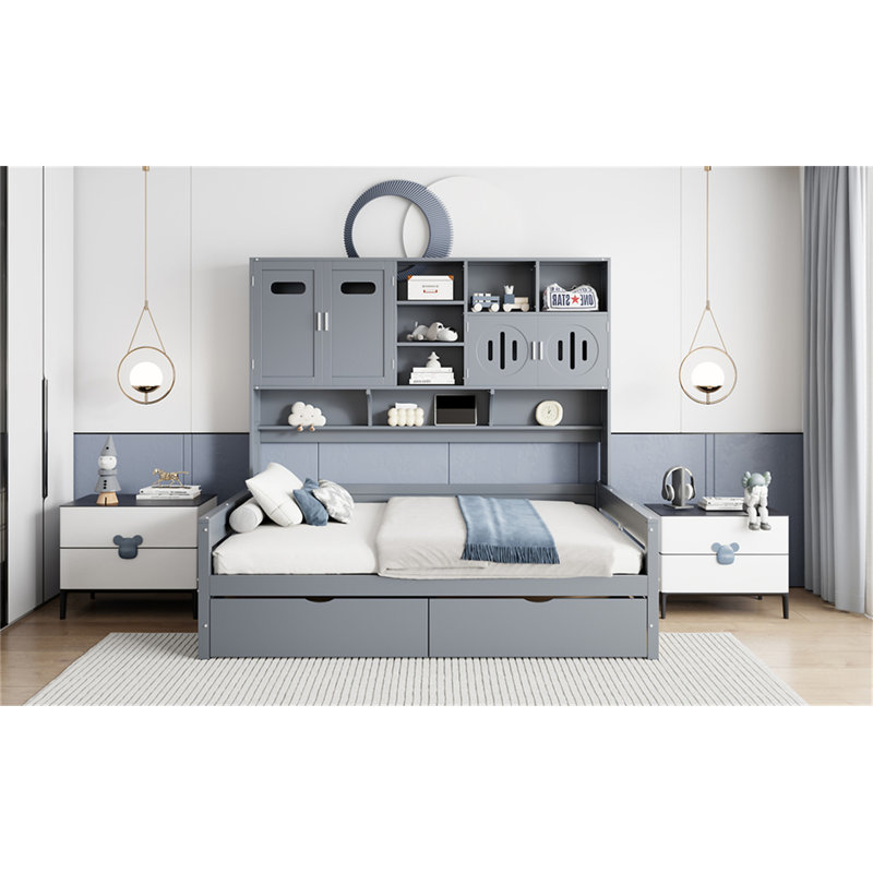 Wooden Daybed With 2 Drawers, Gray, Full