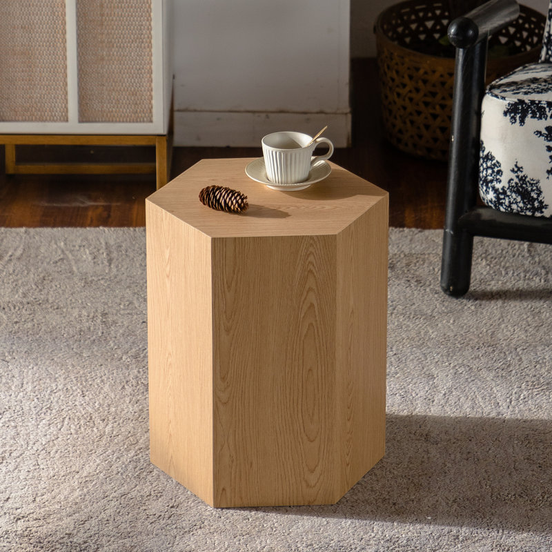 Table de bout hexagonale avec grain de bois autocollant, multifonctionnelle et nécessitant peu d'entretien, pour les salons confortables, table de bout 16,03 po 13,49 po 18,9