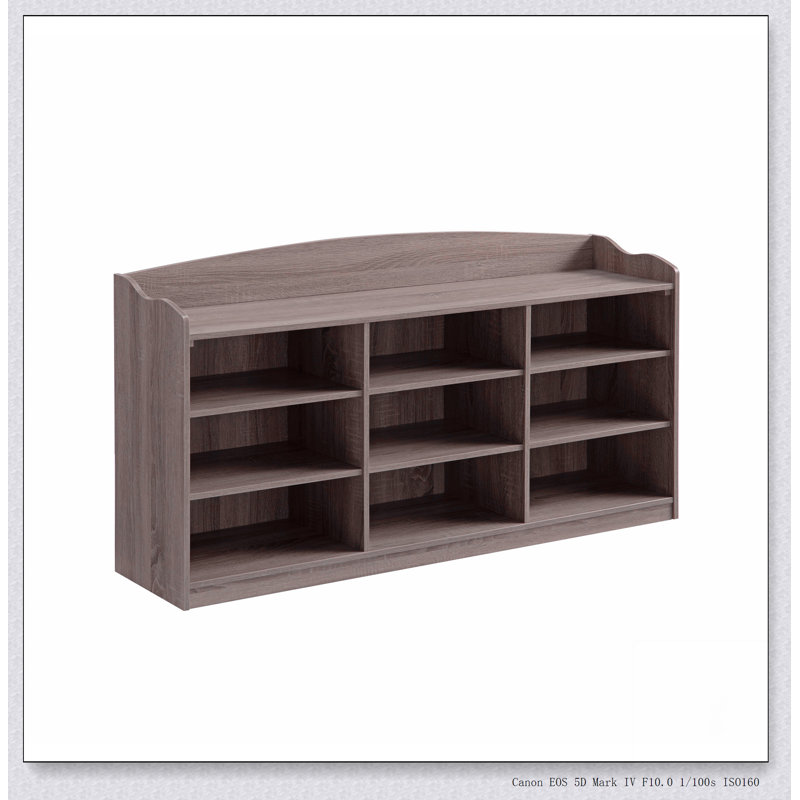 Wooden Shoe Storage Bench, Nine Storage Shelves, Entryway Organizer, Dark Taupe