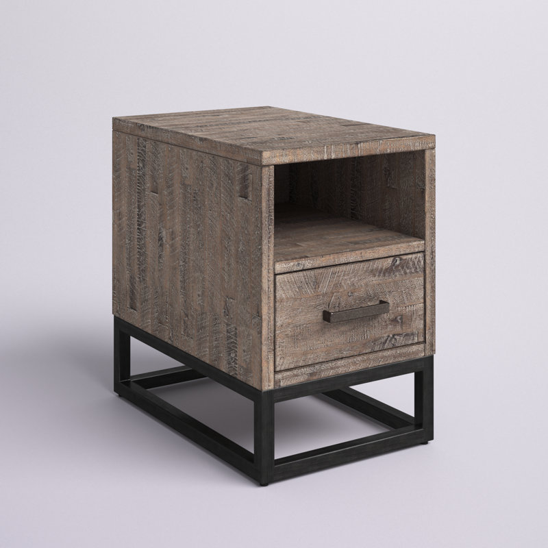 Letterly Solid Wood Top End Table with Storage and Built-In Outlets