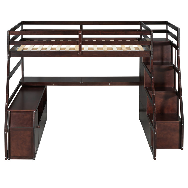 Lit mezzanine double avec 7 tiroirs, 2 tablettes et bureau - Contreplaqué, idéal pour la chambre à coucher avec matériaux durables, décoration de chambre