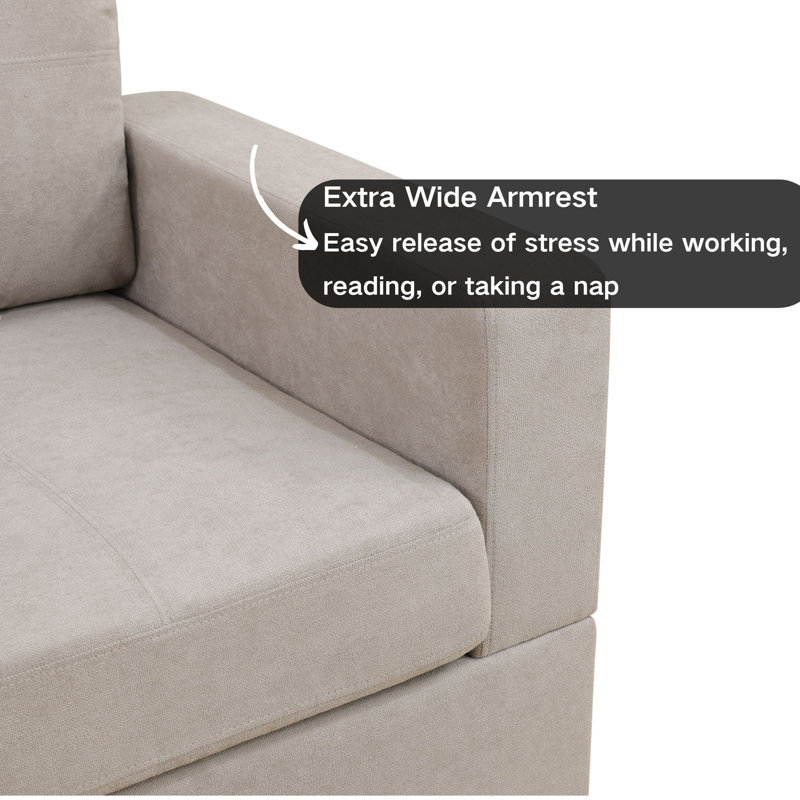 Off-White Fluffy L-Shaped Sectional Sofa, Left Hand Facing