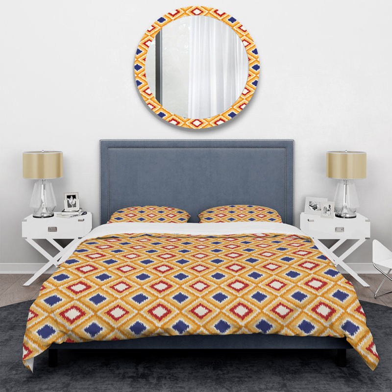 Ensemble de housse de couette à motif géométrique bleu et jaune, Housse de couette pour très grand lit et 2 très