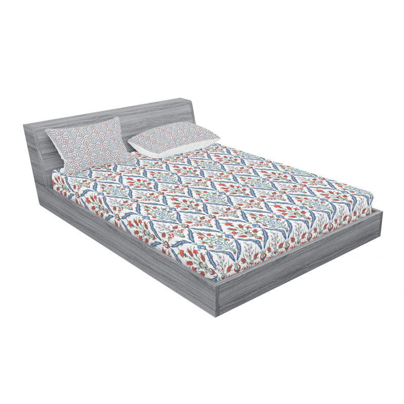 Microfiber Floral Sheet Set, Queen Sheet Set + Fitted Sheet + 2 Pillowcases