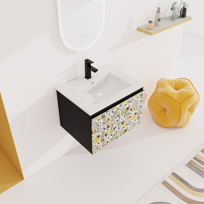 Meuble-lavabo 24 po avec lavabo et charnières en céramique. , Noir. Style contemporain élégant