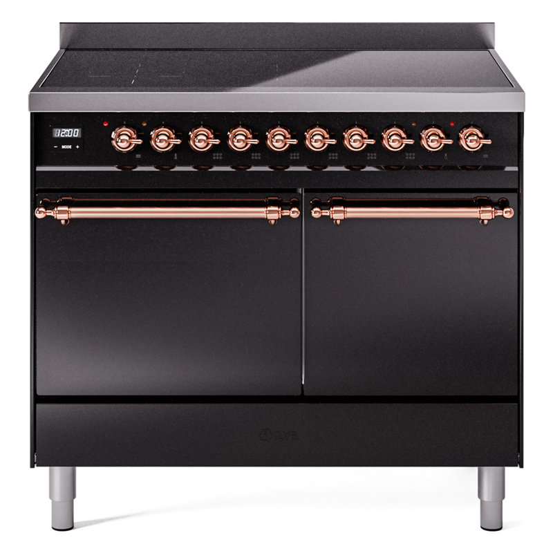 Cuisinière à induction 40 pouces avec 6 éléments à induction ILVE Nostalgie II Series (porte pleine), Noir lustré / cuivre