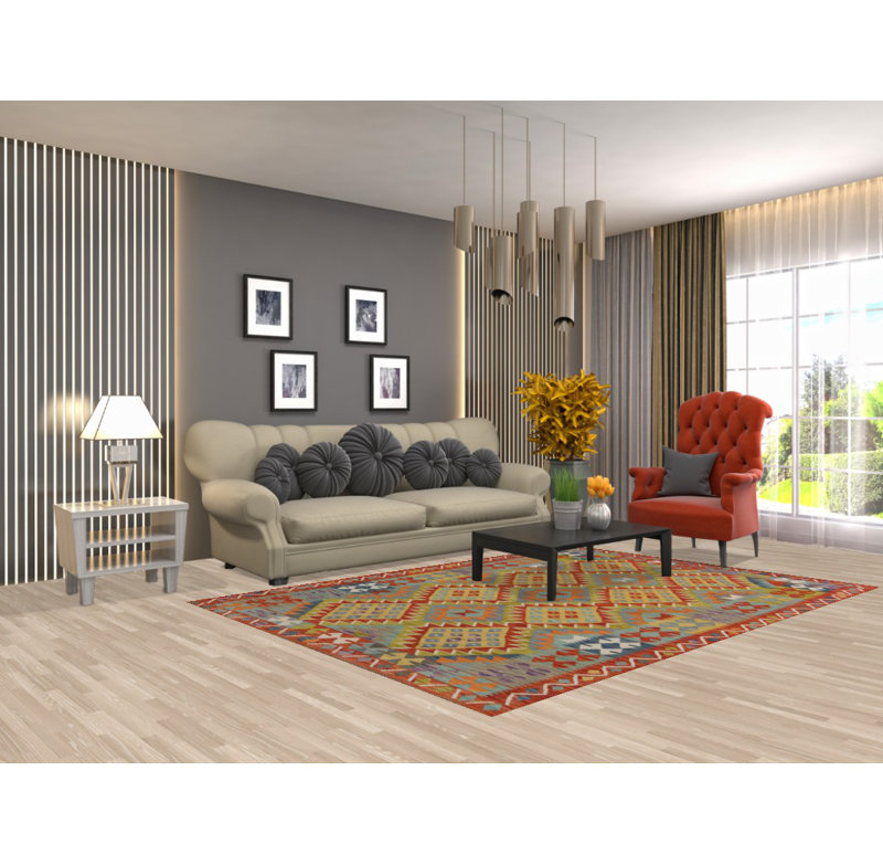 Tapis géométrique Kilim 6 x 8